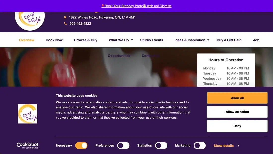 Crock A Doodle Pickering website homepage preview
