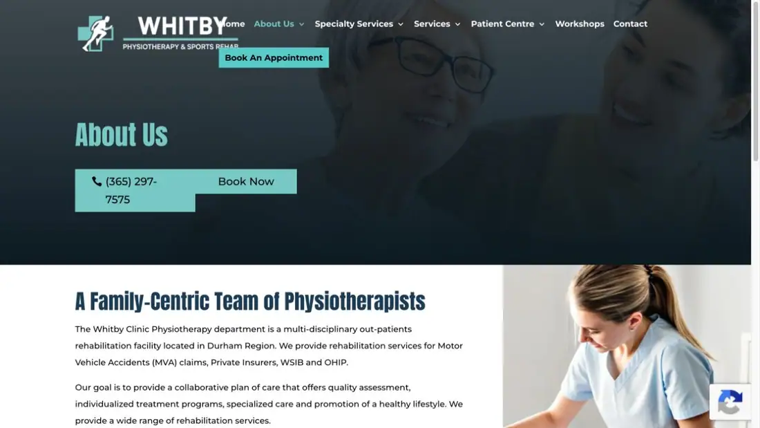 Whitby Physiotherapy & Sports Rehab website homepage preview