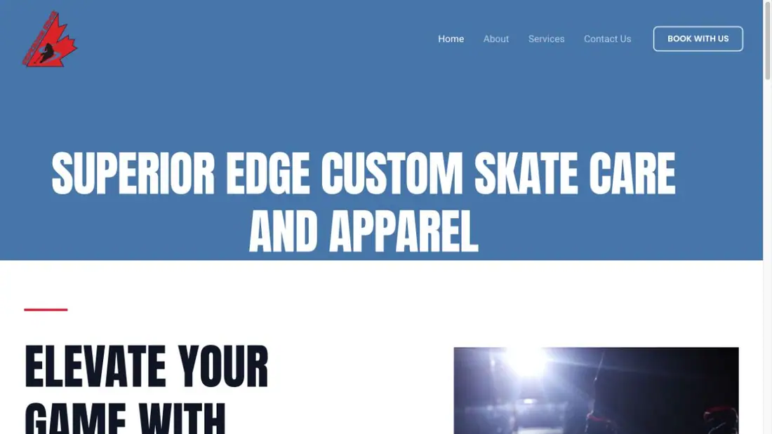 Superior Edge Custom Skate Care and Apparel website homepage preview