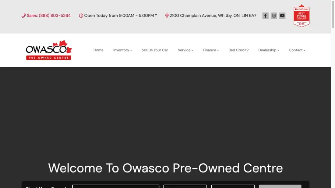 Owasco Pre-Owned Centre website homepage preview