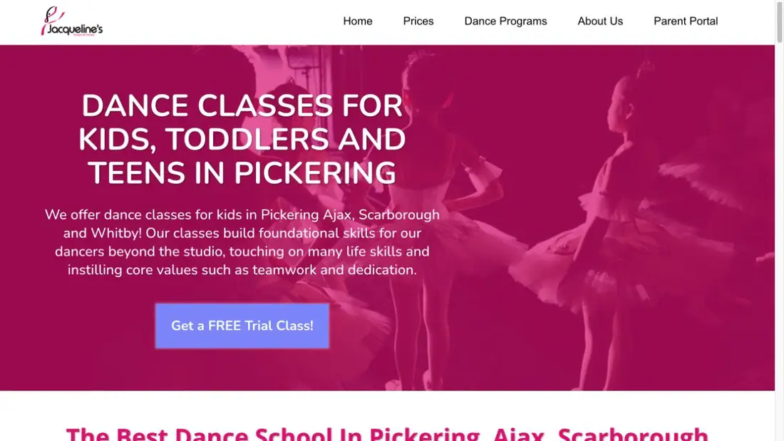 Jacqueline's School Of Dance website homepage preview