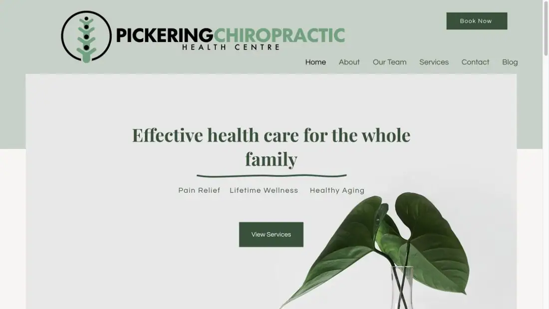Pickering Chiropractic Health Centre website homepage preview