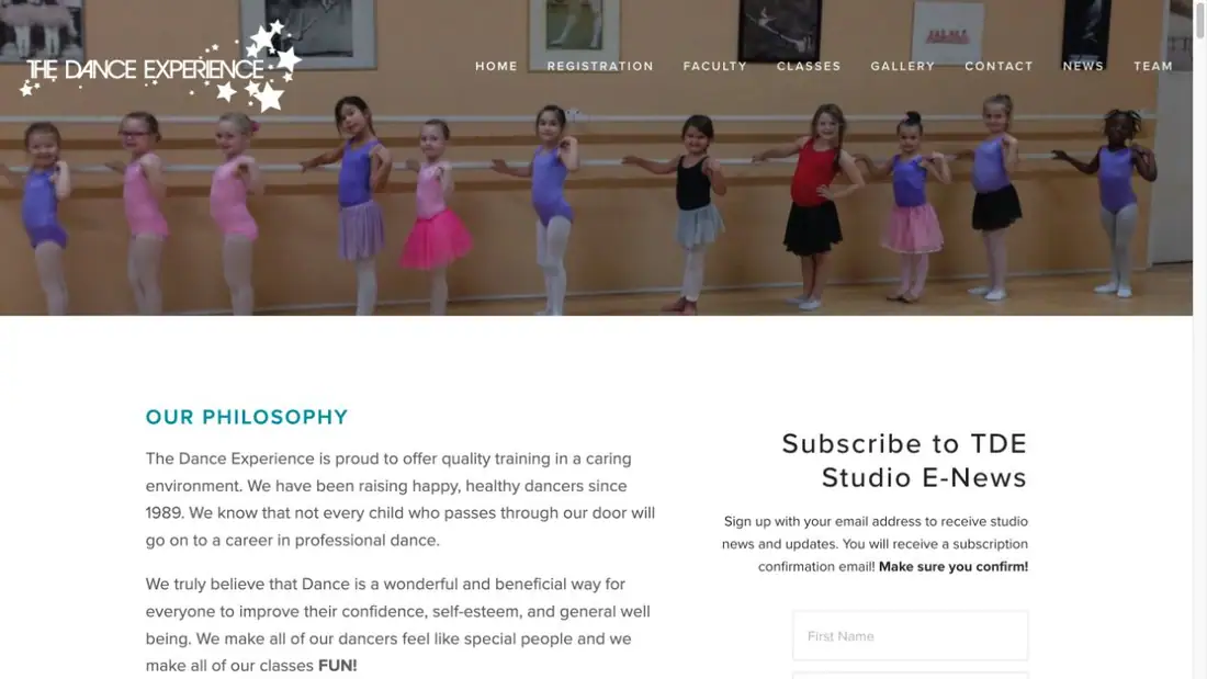 The Dance Experience website homepage preview