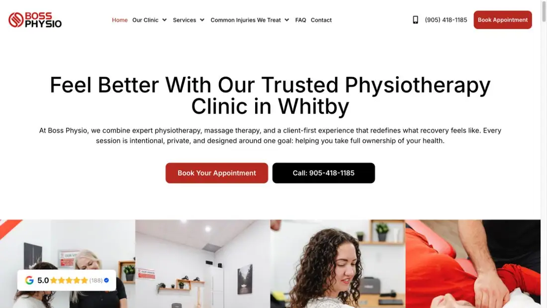 Boss Physio Whitby website homepage preview